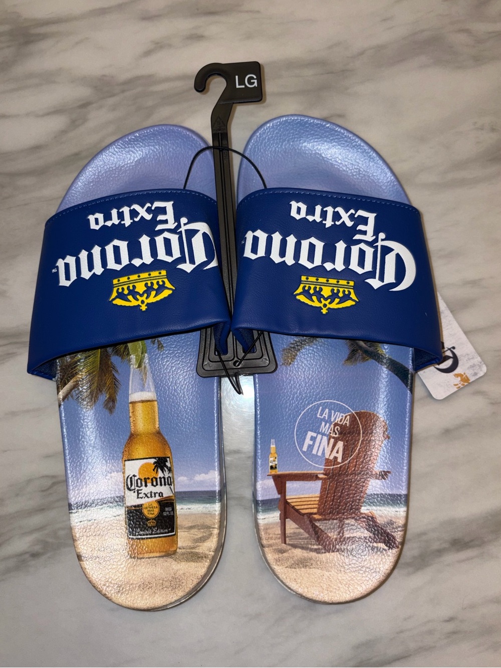 Corona Extra Beach Sandals Slide Shoes Size Large 11 Beer Graphic Blue NWT